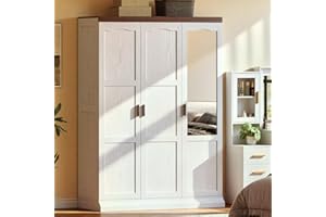ANCTOR 3 Door Armoire Wardrobe Closet with Mirror, Large Wardrobe Closet with Doors, White Armoire for Bedroom with Hanging Rods & Shelves for Long Clothing, Short Clothing and Stacking, Modern