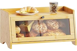 BAMBANG Bread Box for Kitchen Countertop, Bamboo Bread Box for Homemade Bread, Wooden Farmhouse Bread Storage Container, Smal