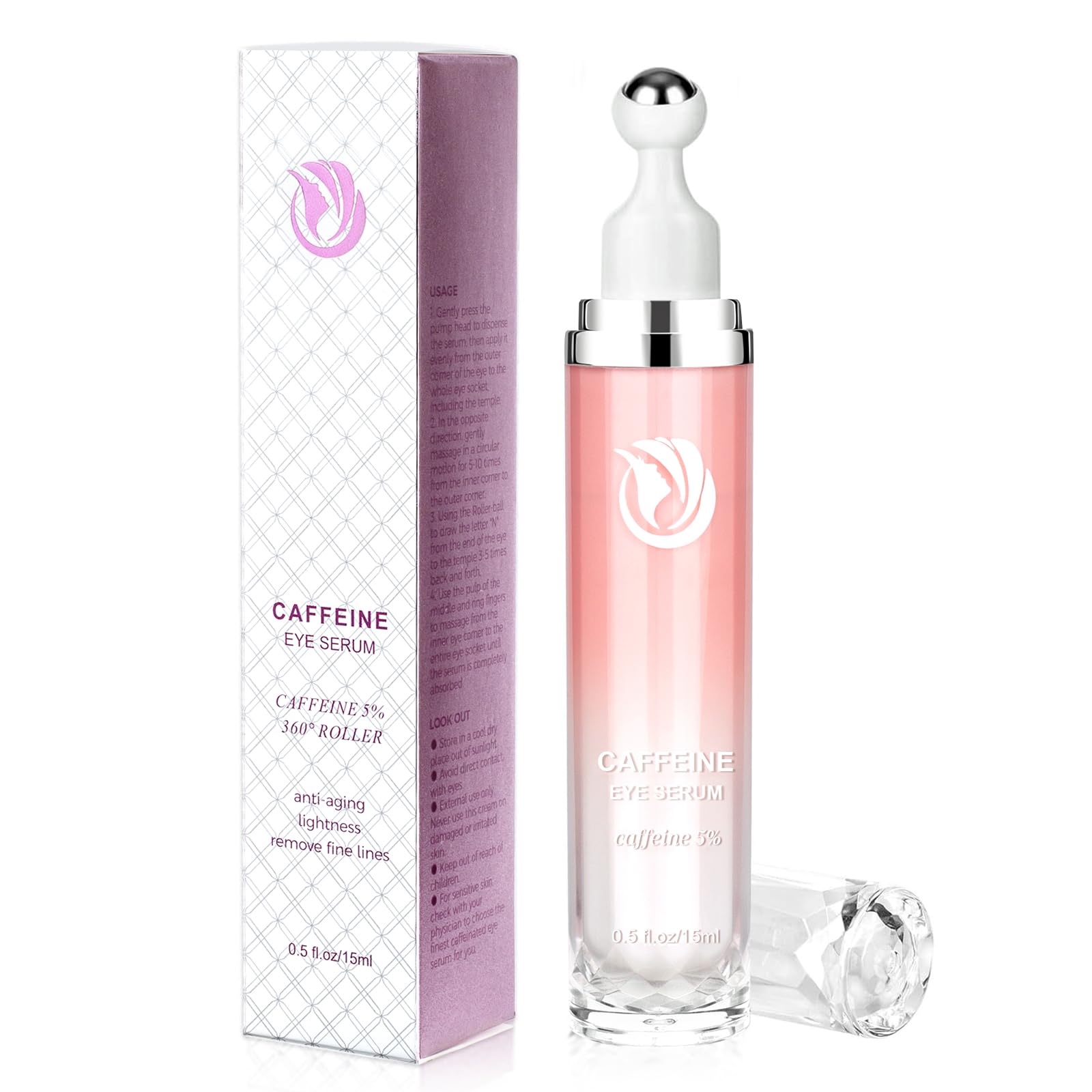 Photo 1 of 5% Caffeine Eye Serum, Cream with 360°Massage Ball for Puffiness, Fine Lines and Wrinkles, 0.5 fl.oz Under Eye Roller Cream, Efficient in Firming Eyelids