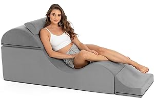 Avana Kami Convertible Chaise/Bed Bench for Yoga & Massage - 2-in-1 End of Bed Ottoman with Concealed Fold Out Yoga Lounge Chair, 22" Wide Microvelvet Grey