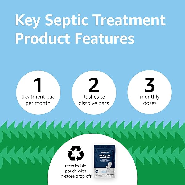 AMAZON BASICS SEPTIC TREATMENT POUCH, UNSCENTED, 0.63 OZ (PACK OF 3), 3 MONTH SUPPLY, 1.9 OZ