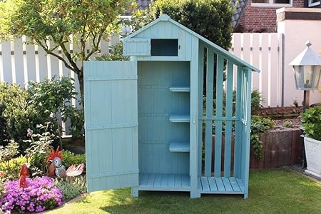 Beauty.Scouts Gartenschrank Terrassenschrank Vintage Premium Aufbewahrungsschrank Mint 131x55x180cm Schrank Regal Ablageschrank Gartenregal Terrassenregal