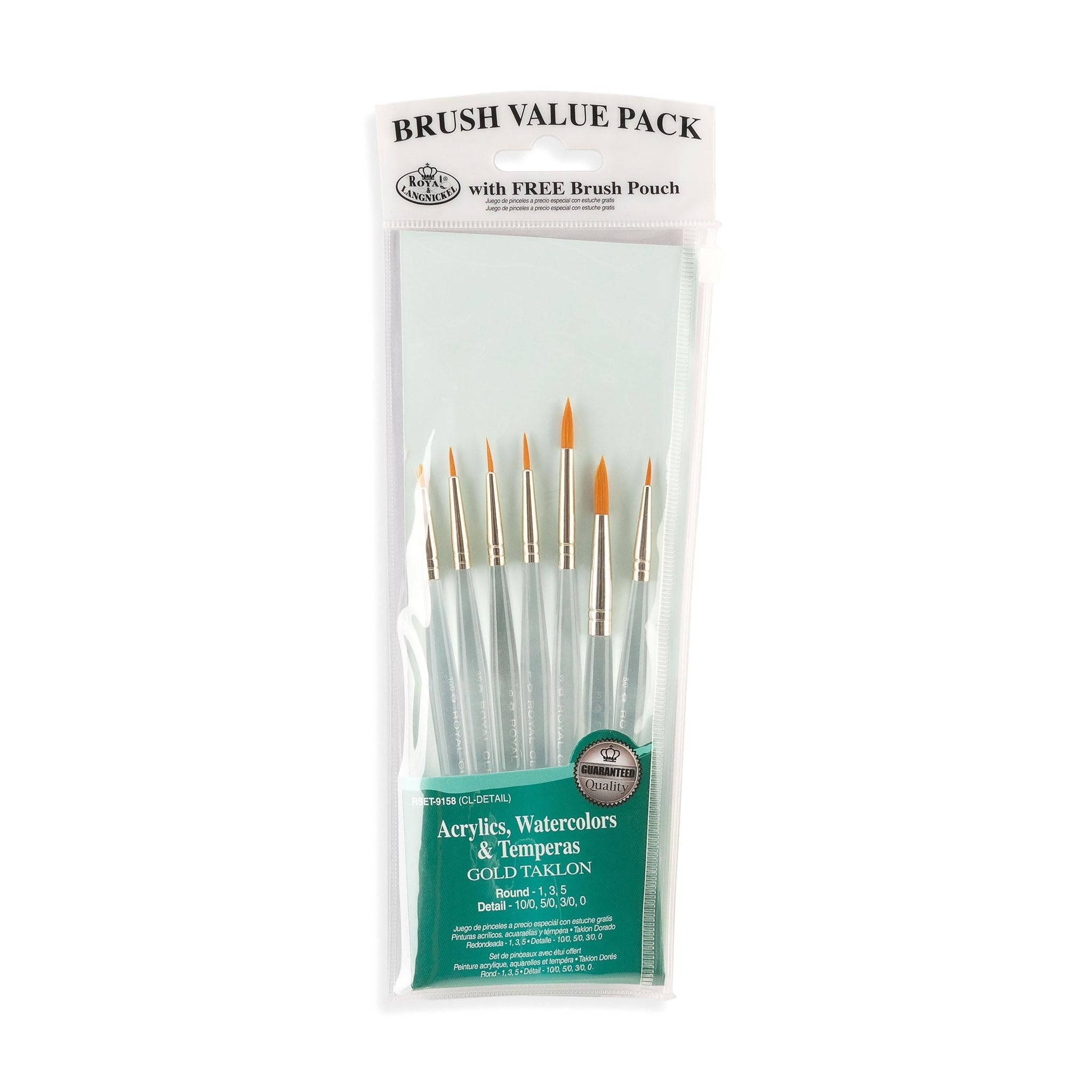 Royal & Langnickel 325155 Royal and Langnickel Detail Taklon Variety Brush Set - Gold (Pack of 7)