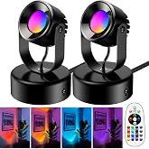 BYQY 7W RGBW Up Lights Indoor, Christmas Spot Lights Indoor,2 Pack | Halloween Spot Lights Indoor,Remote Dimmable Function,Memory Feature,Spotlights Indoor for Party Sofa Plant Corner