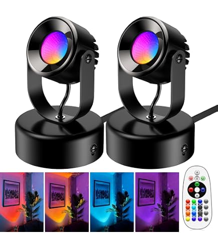 Unirence Indoor Uplighting LED Spot Light – 8W RGB + Warm White, Dimmable, Remote Controlled, 5.9-Foot Cord, Foot Switch For Plants, Art, And Decor