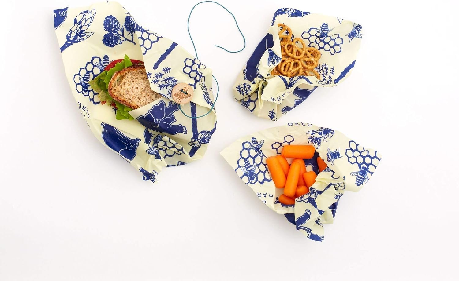 Bees Wrap Bees & Bears Lunch Pack, Set of 3 Wraps, Bees + Bears Print, Lunch Pack Bees + Bears - Image 3