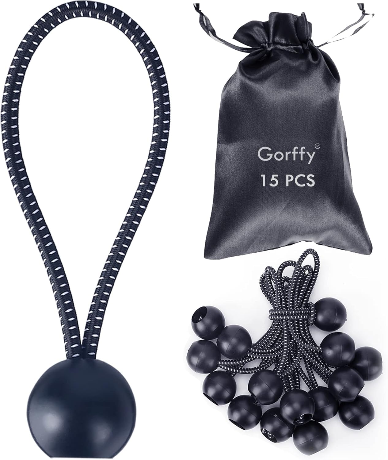 Gorffy Bungee Cord with Balls, 15 pcs Tarpaulin Bungee Balls 5.7", Bungee Cord Balls Heavy Duty Bungee Strap Ties Ball,Elastic Ties Bungee Ties for Tarpaulin, Camping Tarp Luggage and Household Items