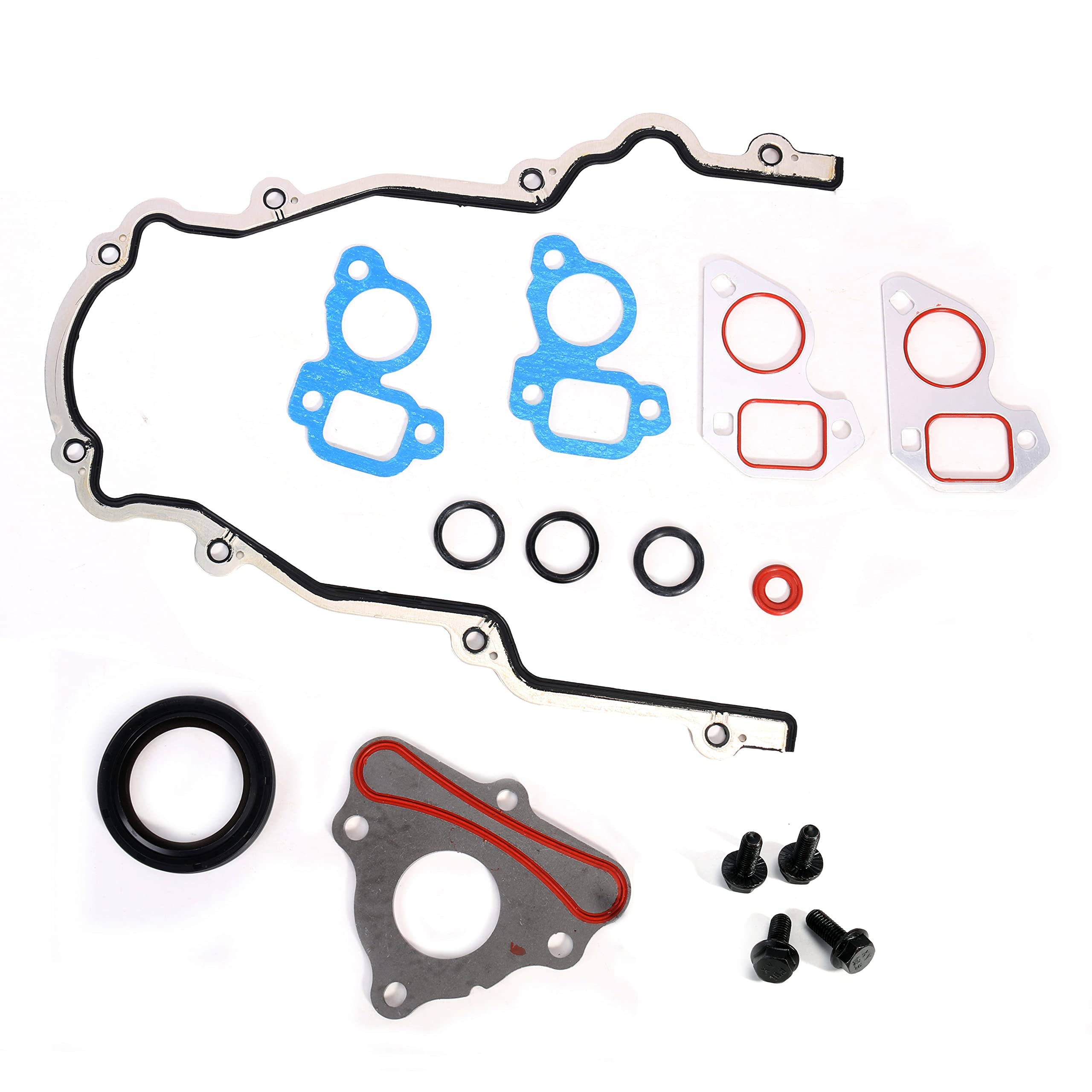 Photo 1 of Timing Cover Gasket Set, for LS Camshaft Thrust Retainer Plate Seal Cam w/Bolt,Water Pump Gasket,Crankshaft Seal,for GM Gen III IV V LS1 LT1 L86 L84 LT4 LQ4 LS2 LS3,4.8/5.3/6.0/6.2L