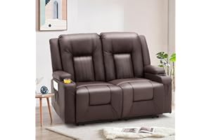 U-MAX Reclining Loveseat with Cup Holders&Side Pockets, Modern Manual RV Couch Sofa Faux Leather Double Recliner Home Theater