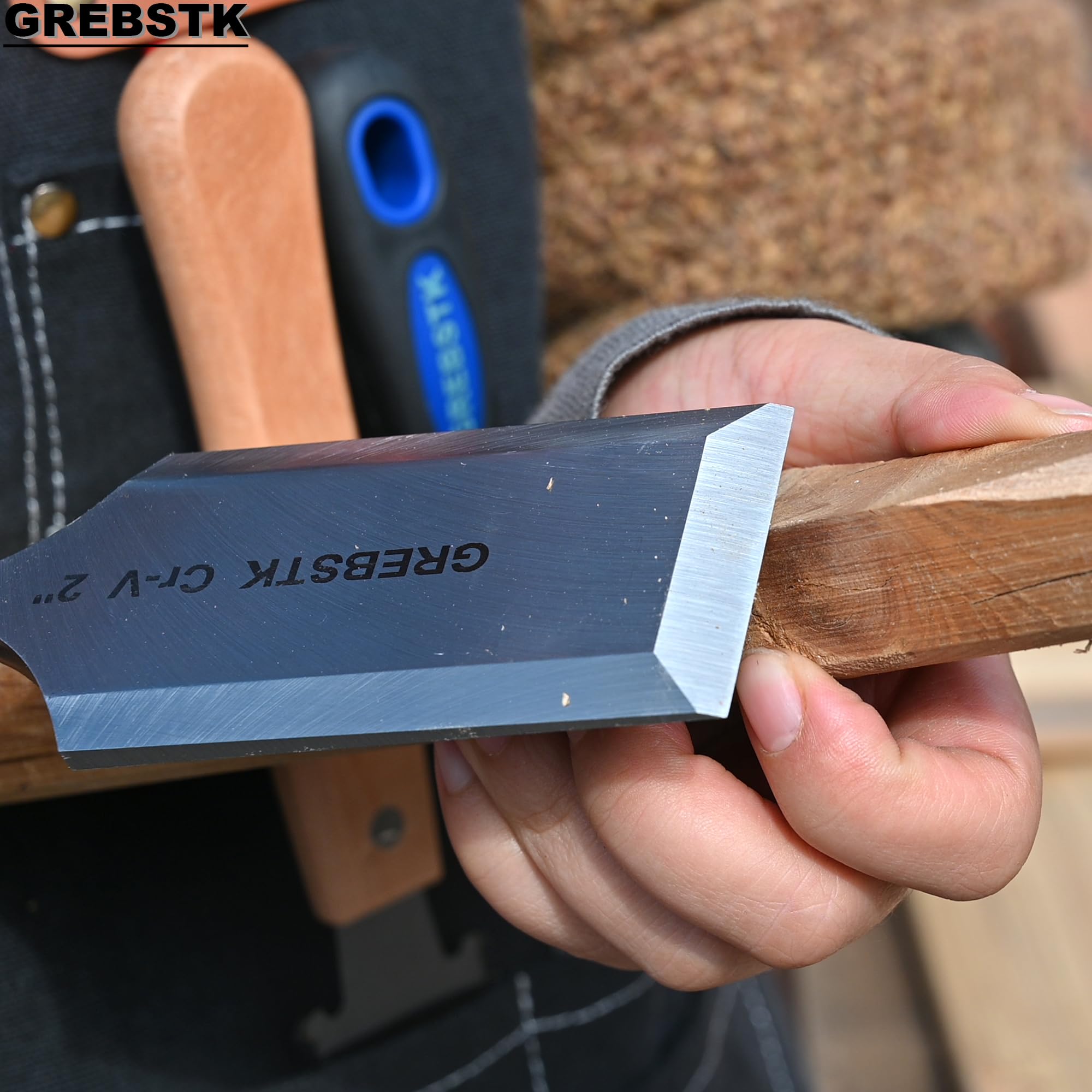 GREBSTK 2 inch Professional Wood Chisel for Woodworking, CR-V Steel Bevel-Edge Bench Chisel, Comfortable Extra Large PVC High Impact Handle