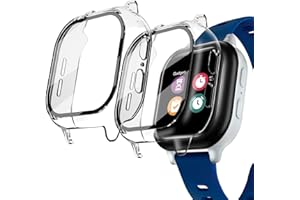 Kuaguozhe [2 Pack] Case Compatible for Gizmo Watch 2 Screen Protector for Kids（2 Pack）, Hard PC Overall Protective Case and Tempered Glass Screen Protector for Verizon Gizmo Watch 2,Clear+Clear