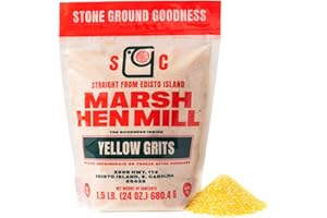 Marsh Hen Mill Sea Island Yellow Grits | Stone Ground Grits | Gluten Free Old Fashioned Grits | Southern Heirloom Corn Grits with a Hearty, Fruity, Nutty Flavor | 100% Natural | 24 Oz (Pack of 1)