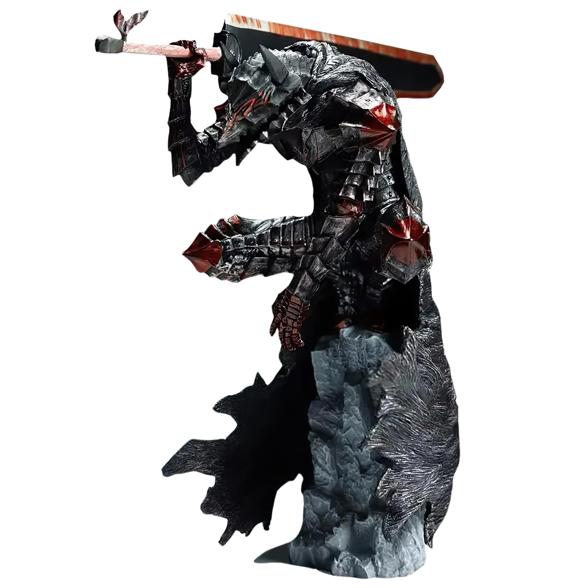 Puruuige Anime Berserk Gut Figure Guts Battle Version Damaged Action Figurine PVC Black Swordsman Guts Change Face Model Statue Toy Office Collections Decorations Gift, 25CM/9.8 Inch