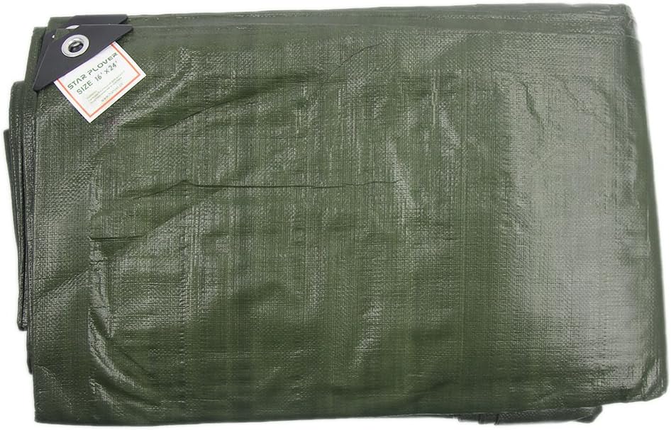 Hanjet Heavy Duty Tarp 16' x 24' 9-mil Waterproof Poly Reinforced Tarp Cover Tent Shelter Camping Tarpaulin with Grommets Forest Green - - 