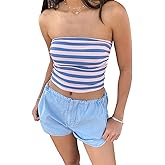 Women Y2K Tie Dye Tube Tops Summer Strapless Backless Floral Print Bandeau Crop Tops Cute Boho Cami Tops