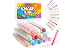 JUSTRED Dustless Chalk for Kids Indoor Chalkboard, 12 Colors Washable Sidewalk Chalk Set with Protective Box, Mess-Free for Drawing on Chalkboards Papers Sidewalks, Gift for Toddlers Boys Girls Ages 3+