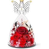 RoseValley Angel Roses Gifts for Her,Preserved Real Flowers Roses in Glass Angel Figurines,Valentines Day Birthday Gifts for Grandma Women Mom Wife Girlfriend Best Friend/Red