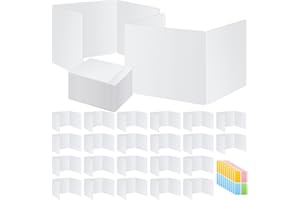 BCABO 24 Pack White Privacy Floders for Student Desks - Durable Plastic Erasable - Testing Dividers for Classroom - Easy Clean Privacy Shields for Student Testing Desk dividers- Includes Extra Labels