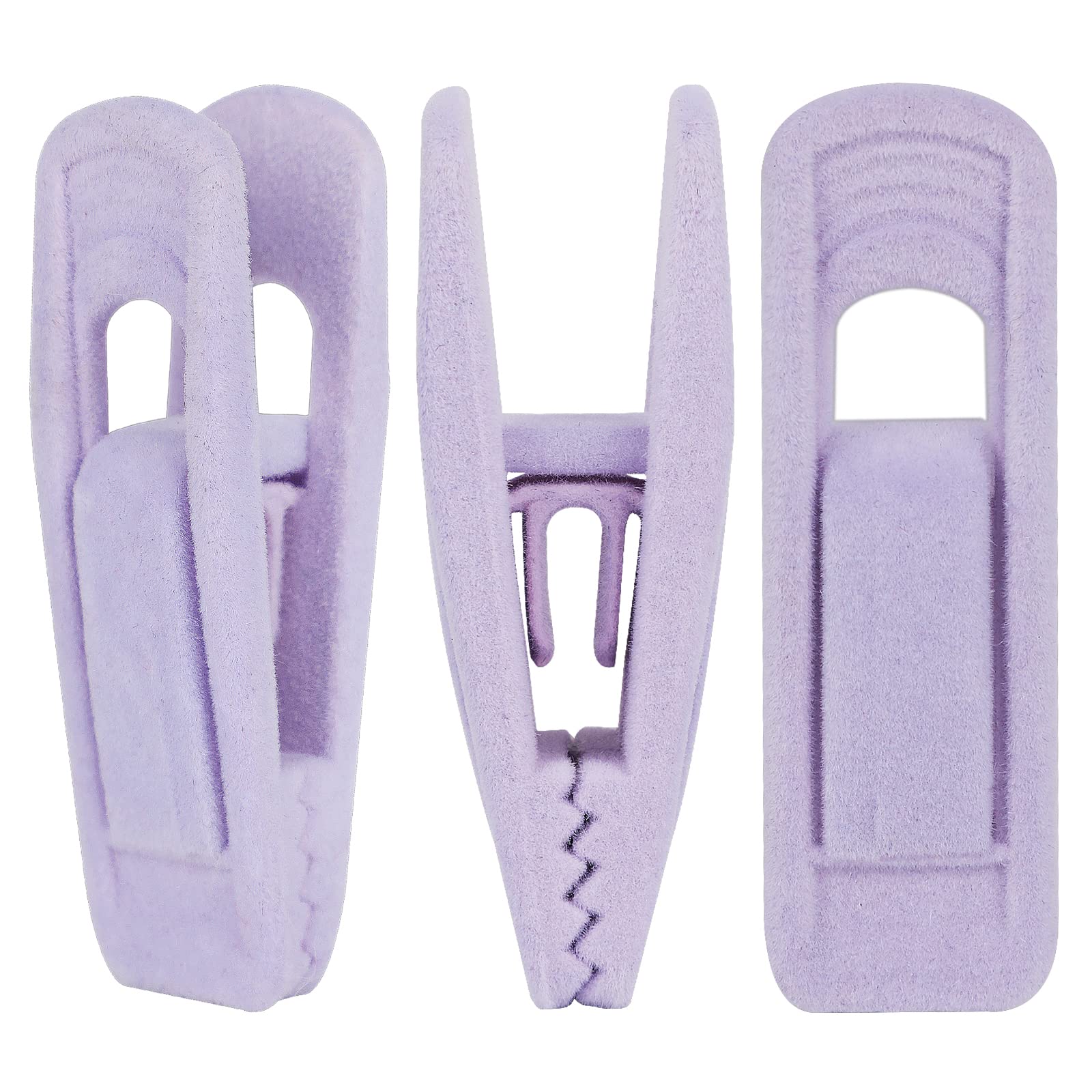 Tinfol Velvet Hanger Clips, 50 Pcs Light Purple Strong Finger Clips, Large Opening Clip, Velvet Clip for Thin Clothes Hangers