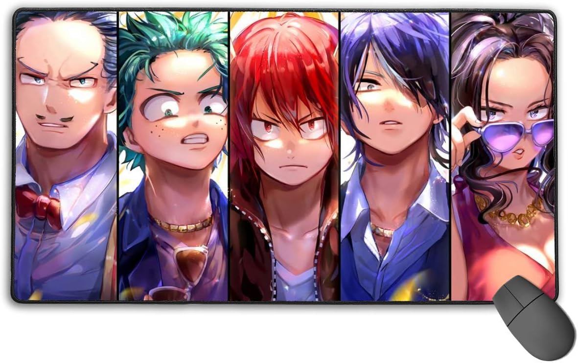 Huge High-Performance Mouse Mats, Anime HeroAca Bnha Character Face Fan Art DIY Gaming Mousepad for Teens Studying