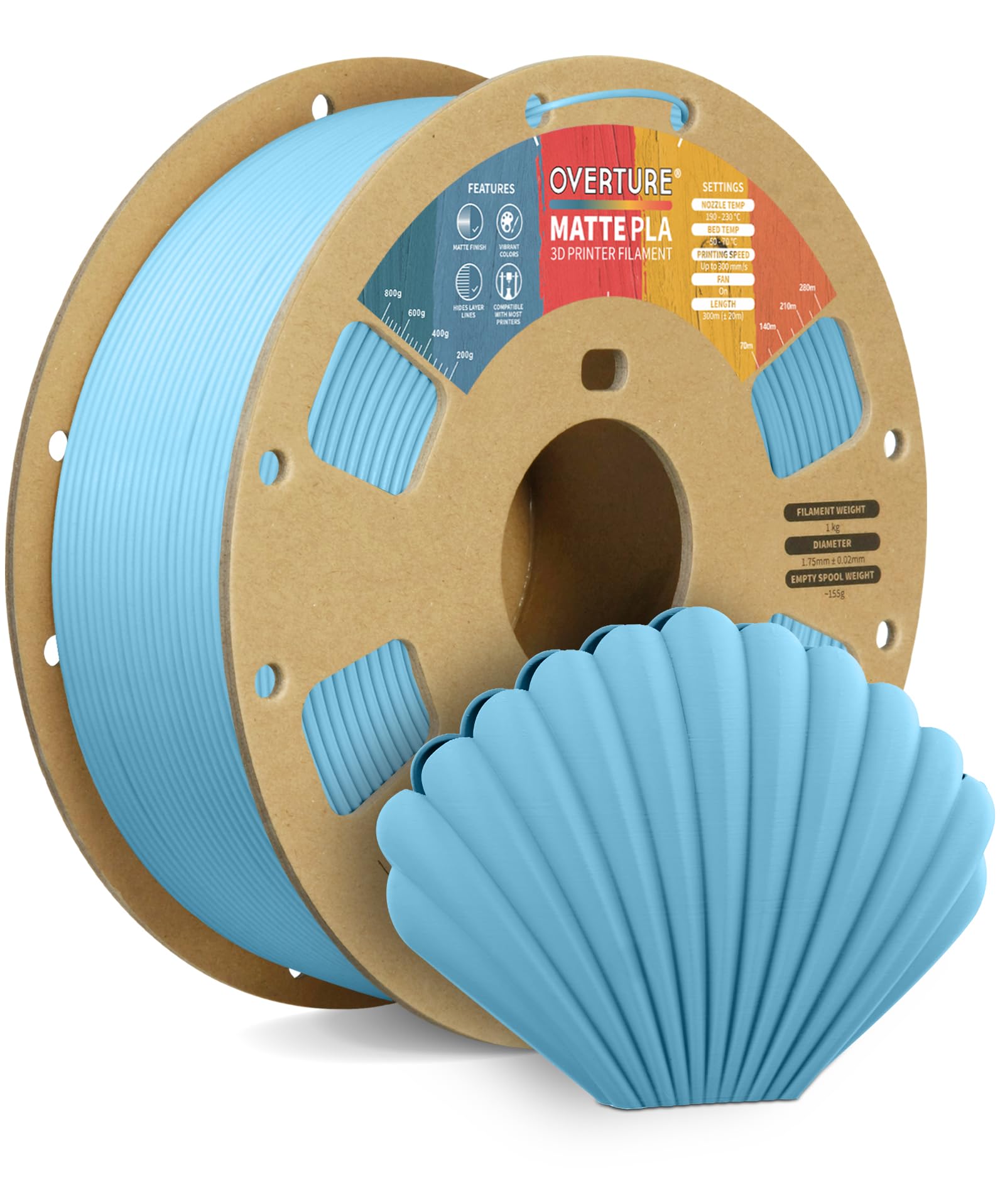 Photo 1 of OVERTURE PLA Matte 3D Printer Filament 1.75mm, Matte PLA 1kg Cardboard Spool (2.2lbs), Dimensional Accuracy +/- 0.02 mm (Matte Light Blue)