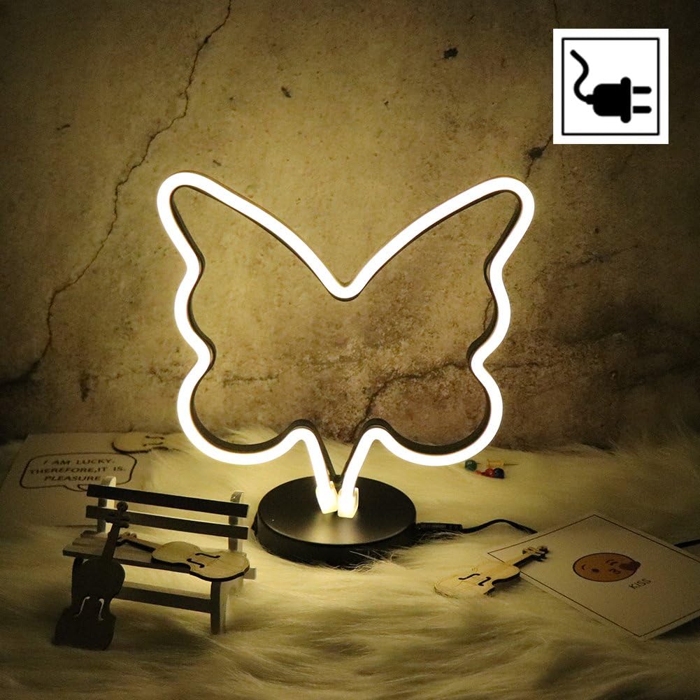 Neon Light Sign LED Butterfly Shaped Night Light Wall Decor Light Operated By Plug With Warm Yellow Light for Birthday party,Kids Room, Living Room, Wedding Party Decor