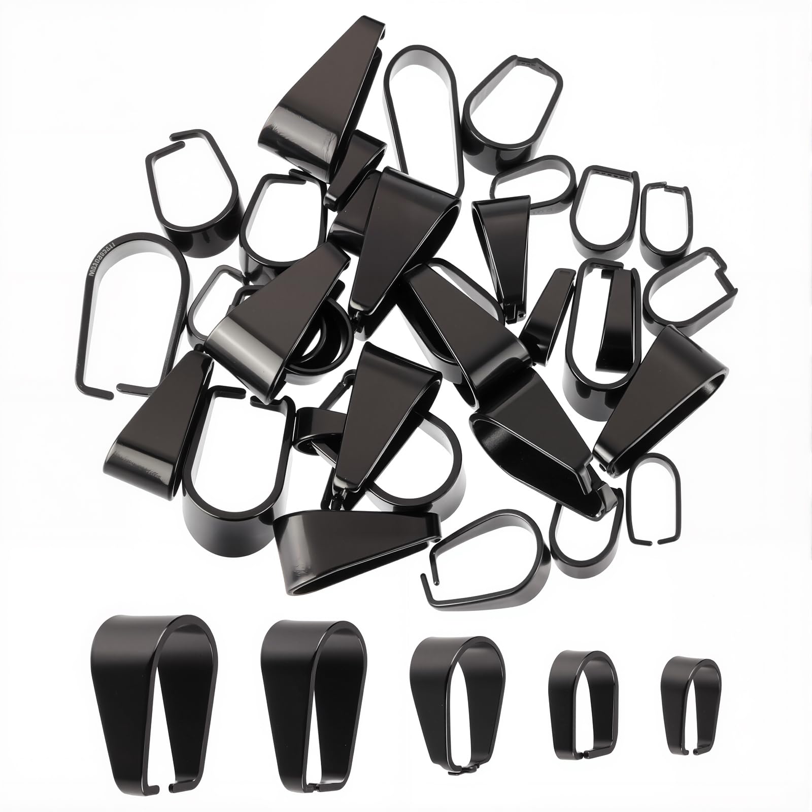 SUNNYCLUE 1 Box 40Pcs Pinch Bails Stainless Steel Bails Black Snap on Bails Charm Bail Connector Pinch 7/8/10/12/13mm Open Clasp Hook Bail Ice Pick Pinch Bails for jewellery Making Findings DIY Craft