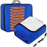 Riakrum 12v Heated Car Blanket 58" x 43", 3 Heating Level Electric Heated Blanket Portable Throw with Temperature Controller Cigarette Lighter Socket for Truck Winter(Blue,Solid)