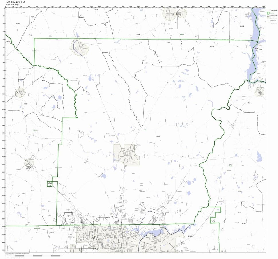 Lee County, GA ZIP Code Map Not Laminated Home