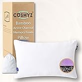 CUSHYZ Adjustable Bamboo Charcoal Memory Foam Pillow – 28x16 in Classic Shape, for Neck & Shoulder Support – 3D Honeycomb Cooling Cover – Ergonomic Pillow for Side, Back, & Stomach Sleepers