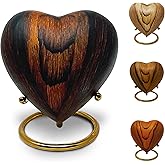 Small Urns for Ashes Keepsake Heart Shape Design, Miniature Small Cremation Urn for Pet or Sharing, Capacity of 3-4 Table Spoons, Male or Female, Choose from 4 Colors, Metal with Wood Finish Cherry