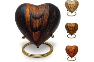 KC KATIE COLLECTION BY URNSELLER Small Urns for Ashes Keepsake Heart Shape Design, Miniature Small Cremation Urn for Pet or Sharing, Capacity of 3-4 Table Spoons, Male or Female, Choose from 4 Colors, Metal with Wood Finish Cherry