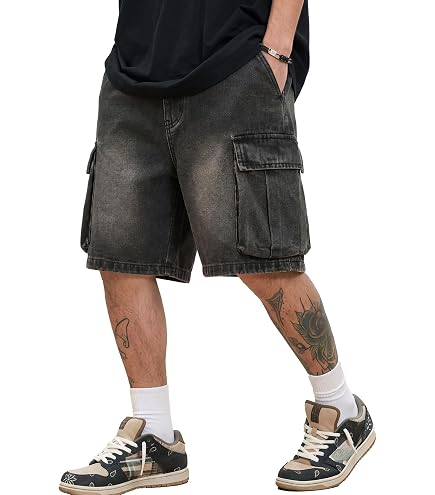 Amazon.com: Baggy Jeans Jorts Men Grunge Denim Cargo Shorts Wide