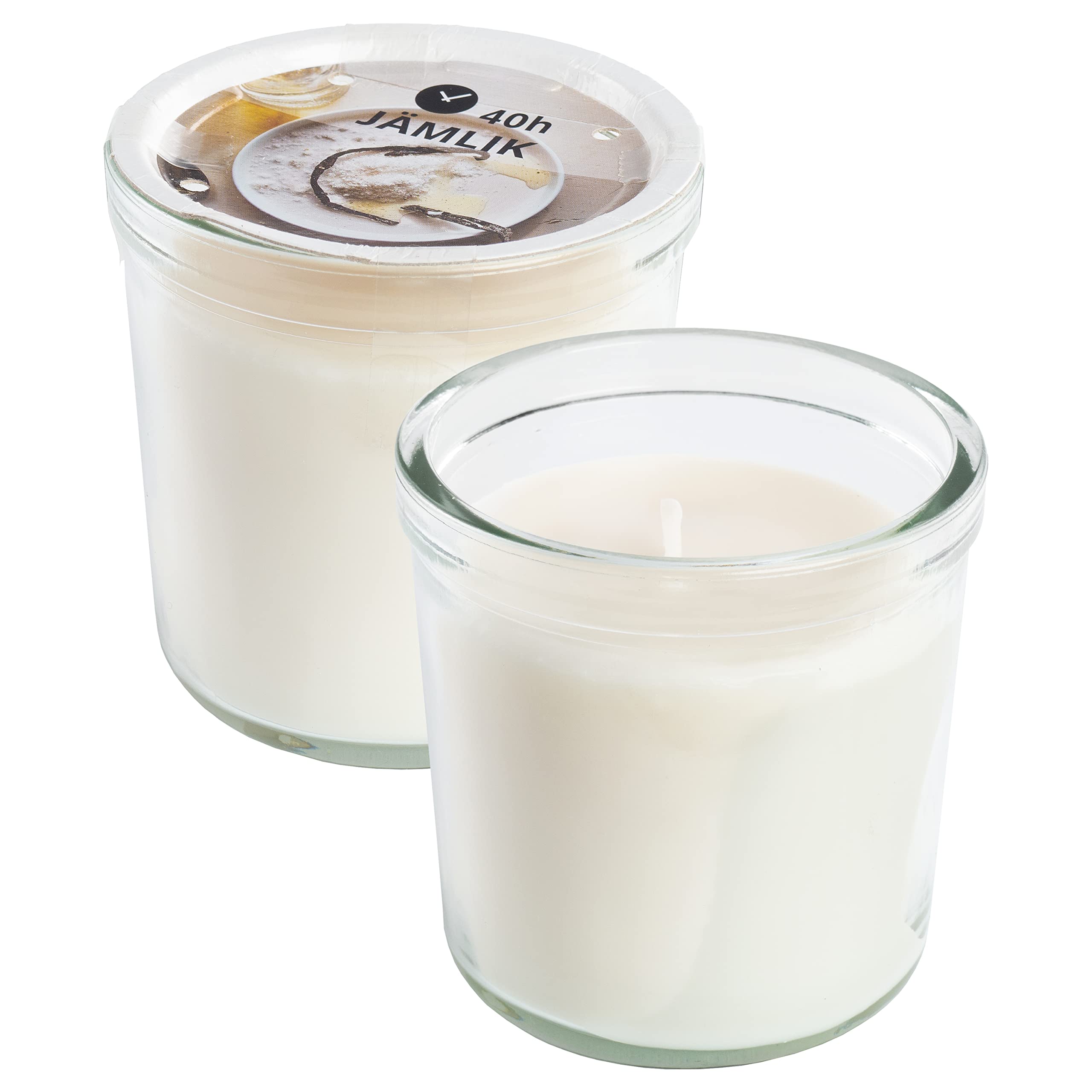 Ikea JAMLIK Cream Scented Candles in Glass Jars, Vanilla & Warm Milk, 40 Hours Each - Set of 2