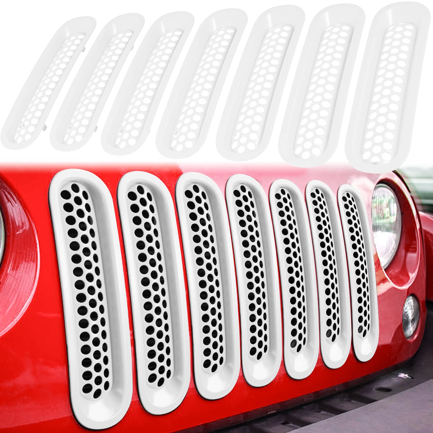 Jeu De 7 Inserts De Grille Avant En Maille Noir ABS Pour Jeep Wrangler JK/JKU 2007-2018
