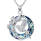 Dralox Hummingbird Necklace for Women S925 Sterling Silver Cute Bird Flower Pendant with Crystal Fine Jewelry Anniversary Birthday Gifts for Women, Mother, Wife, Sister