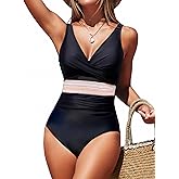 Smismivo Tummy Control One Piece Swimsuit Slimming Bathing Suit 2025 Push Up V Neck Swimwear with Adjustable Straps Summer