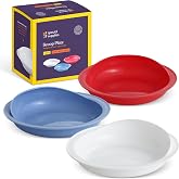 Special Supplies Adaptive Spill-Proof Scoop Plates- Dishes with Wall for Disabled, Elderly Adults with Special Needs from Parkinson's, Dementia, Tremors- 3 Pack (White, Blue, Red)