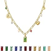 Sundurich Gold Necklace for Women Dainty 14K Gold Plated Birthstone Necklace Green Blue Pendant Charm Necklaces Birthday Gifts Waterproof Jewelry