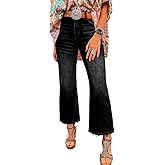 Astylish Womens High Waisted Jeans Stretchy Flared Straight Leg Loose Trendy Raw Hem Denim Pants