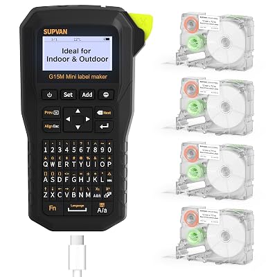 SUPVAN G15M Mini Portable Label Maker Machine with 4 Tapes, Rechargeable 1200mAh Battery Thermal Transfer Printer, Compatible with Multi-Type Label, Home, Garage, Office & Outdoor