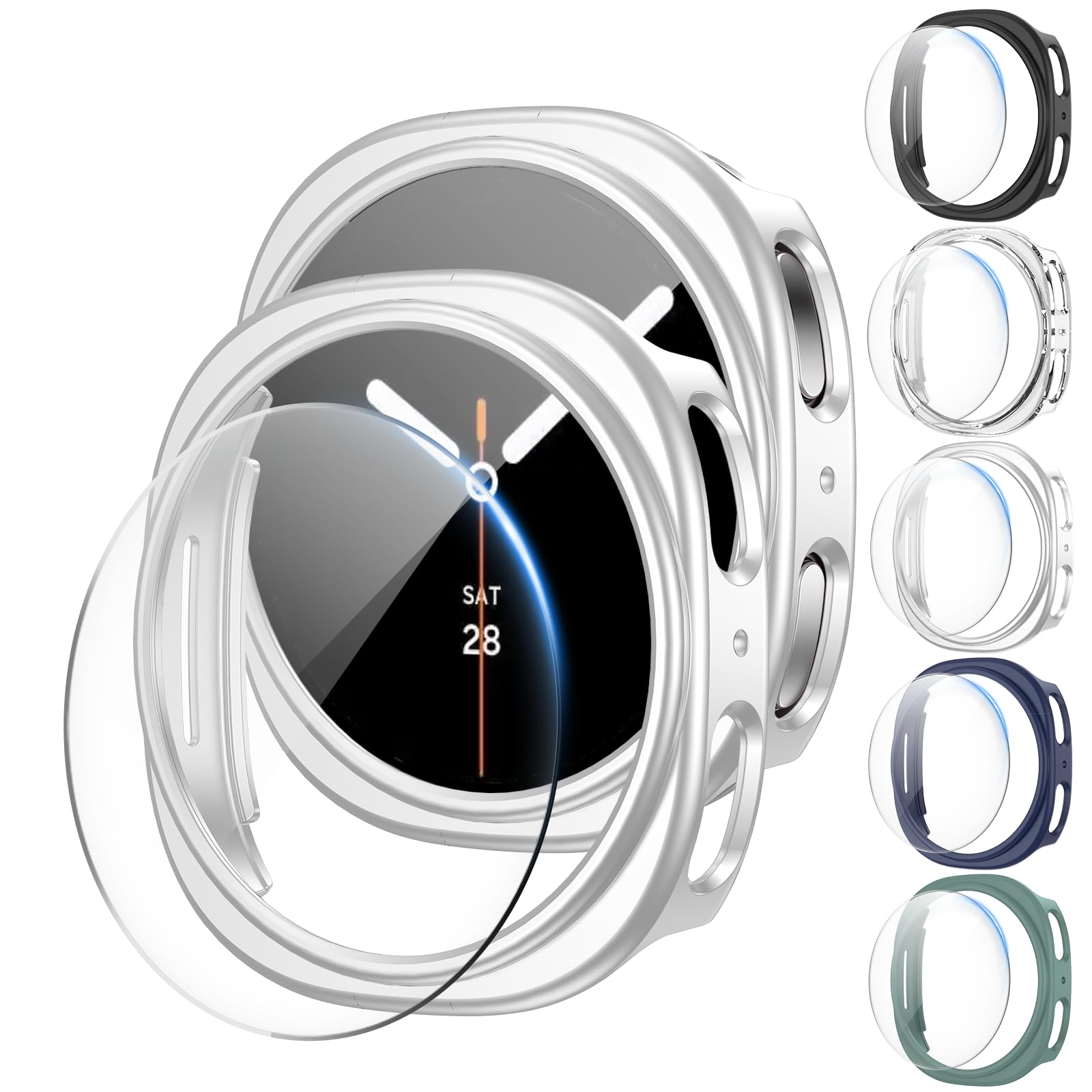 Photo 1 of 5+5Pack Case for Galaxy Watch 8 40mm Screen Protector with Anti-Fog Tempered Protective Film Glass Hard PC Bumper Cover