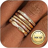 THUNARAZ Stackable Rings for Women Non Tarnish 14k Gold Plated Rings Thin Gold Ring Stack Cubic Zirconia Thumb Ring Set Dainty Trendy Minimalist Statement Promise Engagement Bands Size 5-10