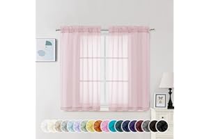 Chyhomenyc Sheer Curtains 45 Inch Long 2 Panels, Short Voile Drapes for Dinning Small Windows Bathroom Living Room Bedroom, R