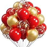 Sulalaboo Metallic Red and Gold Balloons 12Inch 73PCS Gold Red Confetti Latex Balloons Shiny Helium Balloon Set for Birthday Anniversary Graduation Party Decorations