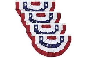FUDRAGTN 3X6FT American Pleated Fan Flag, USA Patriotic Flag Bunting Half Fan Banner 4th of july Decoration Indoor/Outdoor (Set of 4)