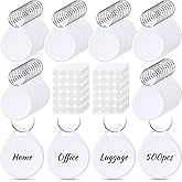 Geyee 500 Pcs 1.25 Inch Writable Tough Plastic Key Tags Sturdy Round White Item Identifiers with Split Ring with 1000 Pcs White Label Stickers