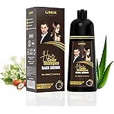 UNIK CARE Dark Brown Hair Dye Shampoo 400ml – 3 in 1 Natural Colour Shampoo for Grey Hair – Ammonia-Free Hair Dye for Women & Men