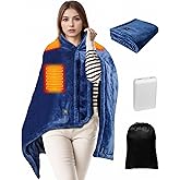 Cordless Heated Blanket - Wearable Heated Blanket Battery Operated with 10000mAH Power Bank, 3 Heat Settings USB Electric Throw Shawls for Home, Office, Outdoor, Game, Travel (Navy Blue)