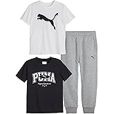 PUMA boys 3 Piece Set, Short Sleeve Cotton Jersey T-shirts & Matching Tricot Pant